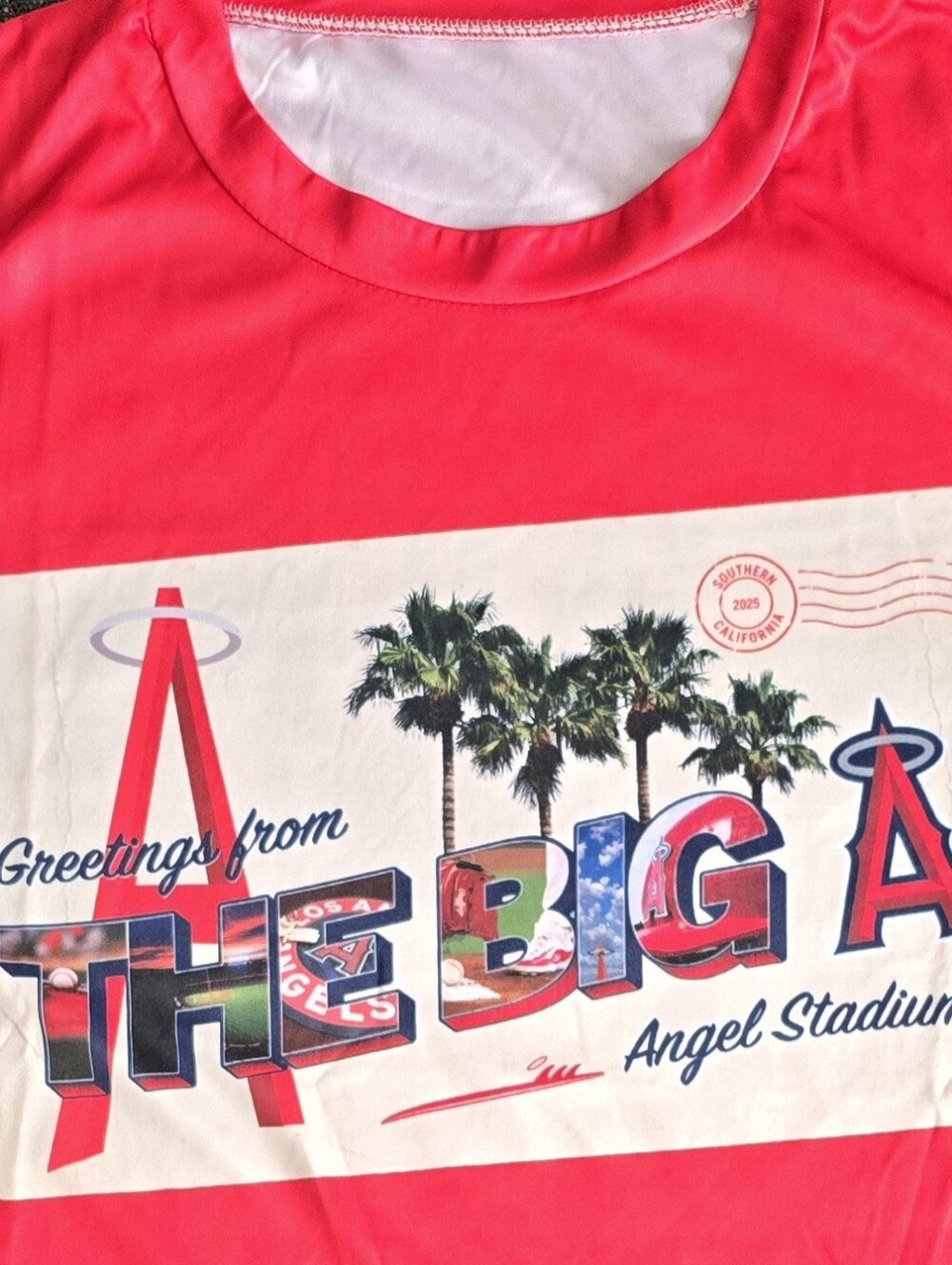 LA Angel Stadium Greetings From Big A SGA Postcard Red Shirt - Size XL